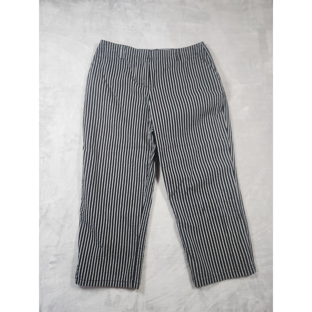 Talbots Black/White Pinstriped Straightβ Leg Slim Crop Pants 8